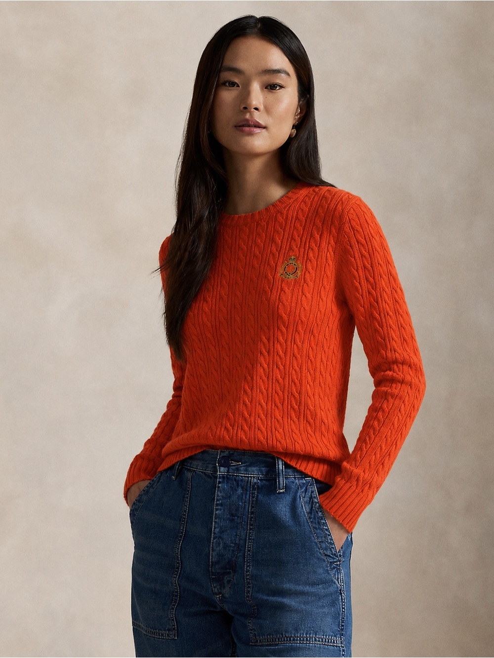 Vintage Ralph Lauren Women’s Cotton Crewneck Fisherman Cable Knit Sweater LargeF